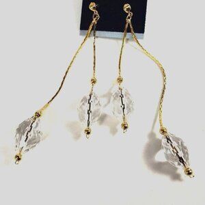 Clear Acrylic Beads Drop Earrings w/ Gold-tone Fringe Chain Dangle Chic Jewelry